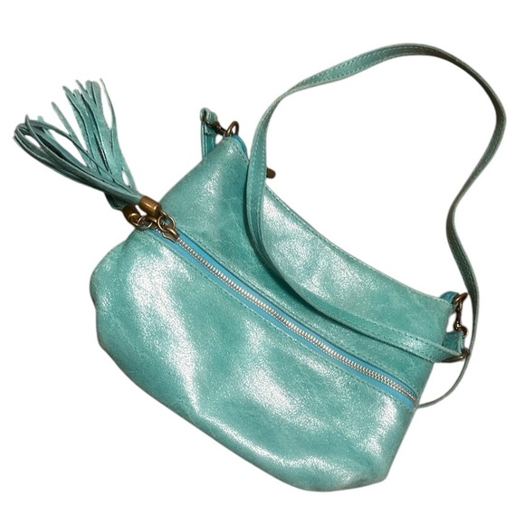 Borse in Pelle small Aqua Shoulder Bag never worn cracked bright waxed leather - Picture 1 of 16